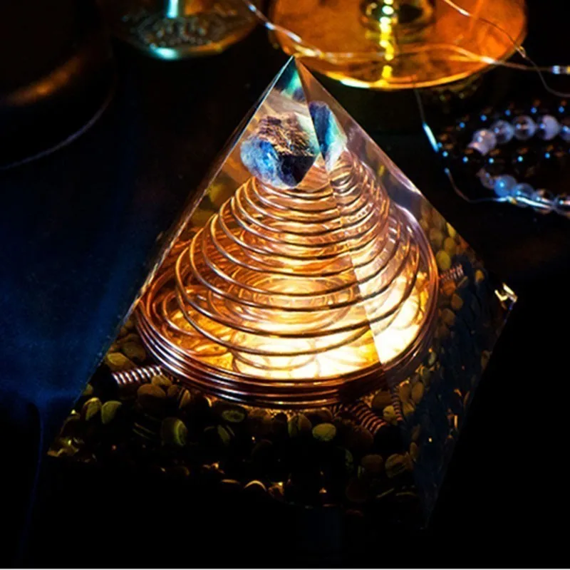 Gathering Orgonite Large Pyramid Multiple High Frequency Triple Helix Energy Tower Organ  Resin Decorative Craft Jewelry Gifr