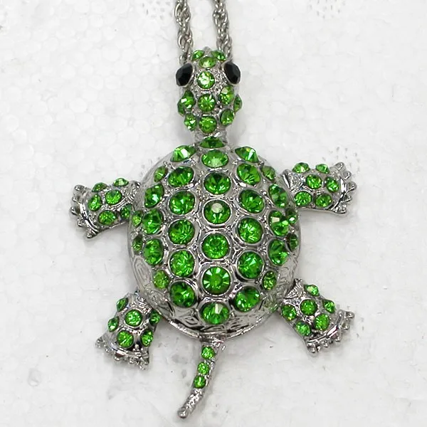 

Green Rhinestone Turtle Pendant Necklace Chain jewelry F011 K