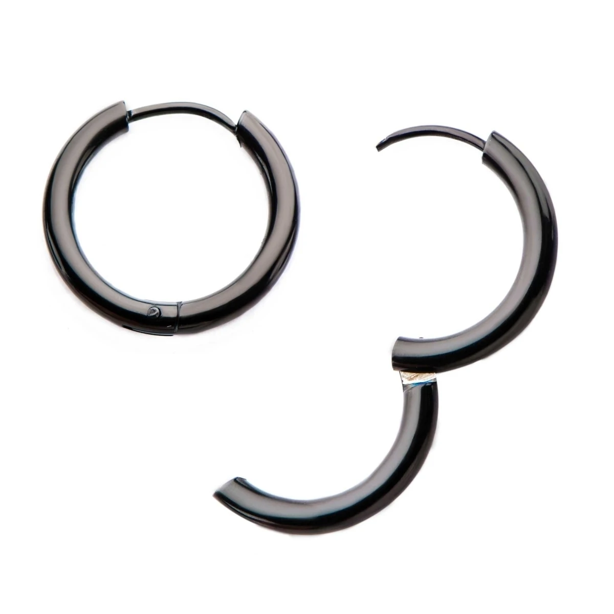 Inox SSEH2019K-1025 Stainless Steel Black IP Hoop Earrings - 1025 | Украшения и аксессуары