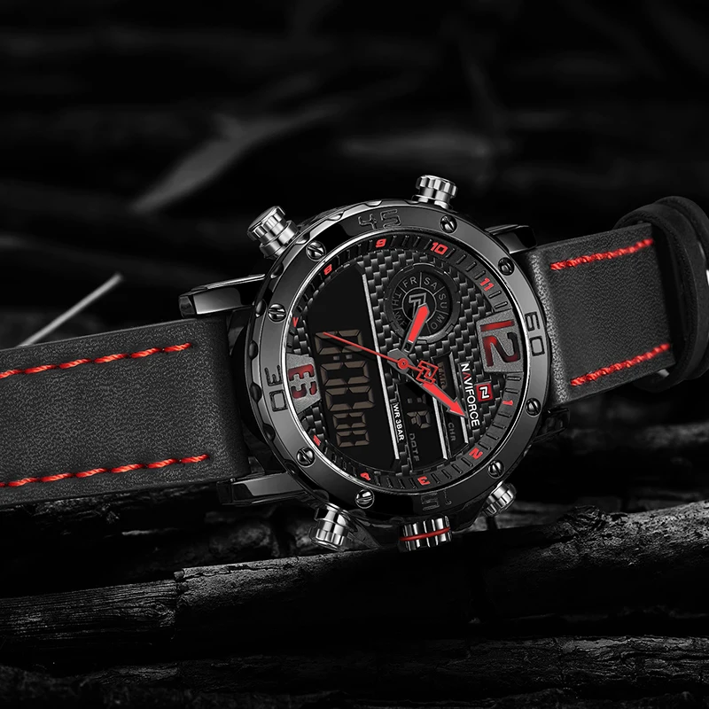 Часы NAVIFORCE мужские спортивные водонепроницаемые с двойным дисплеем 30 м|Мужские