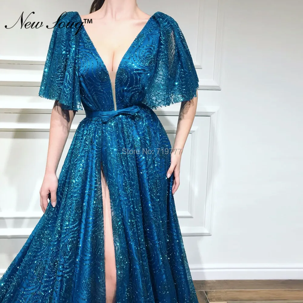 Custom V Neck Prom Dresses Evening Dress High Slit Side Party Gowns Islamic Dubai Saudi Arabic Formal Dress 2019 Robe De Soiree