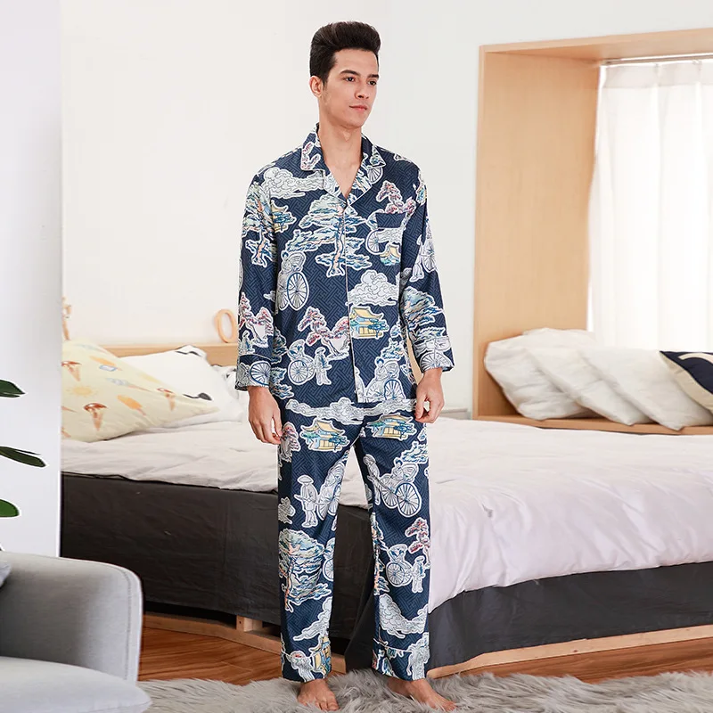 2019 Imitate Real Silk New Pattern Pajamas Man Spring And Autumn Season Long Sleeve Trousers Home Furnishing Serve Suit Tz1073 |