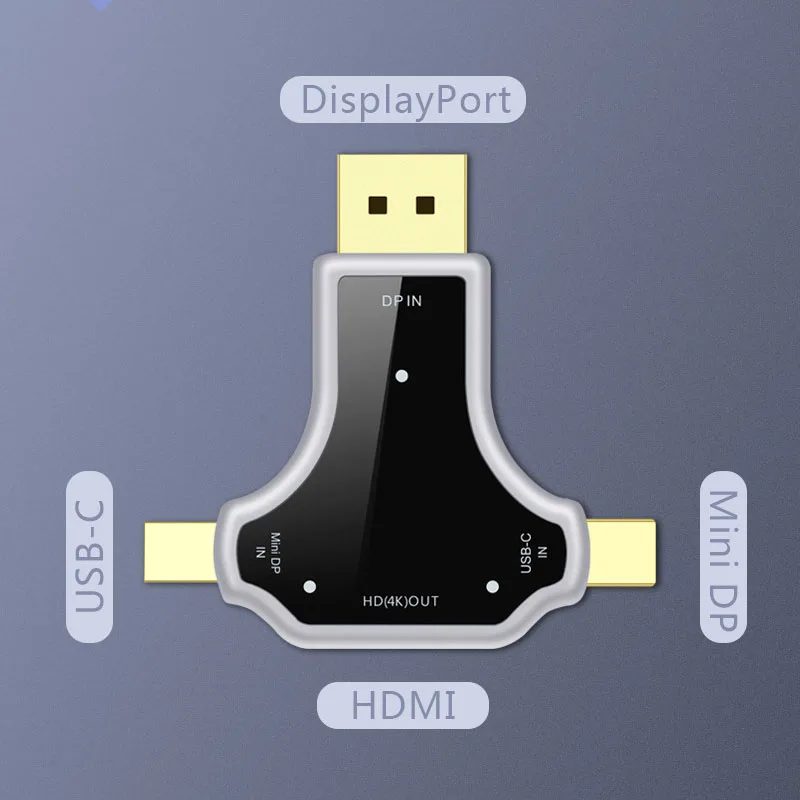 3 в 1 Многофункциональный преобразователь поддерживает 4K DP + Mini USB C к HDMI x 2K