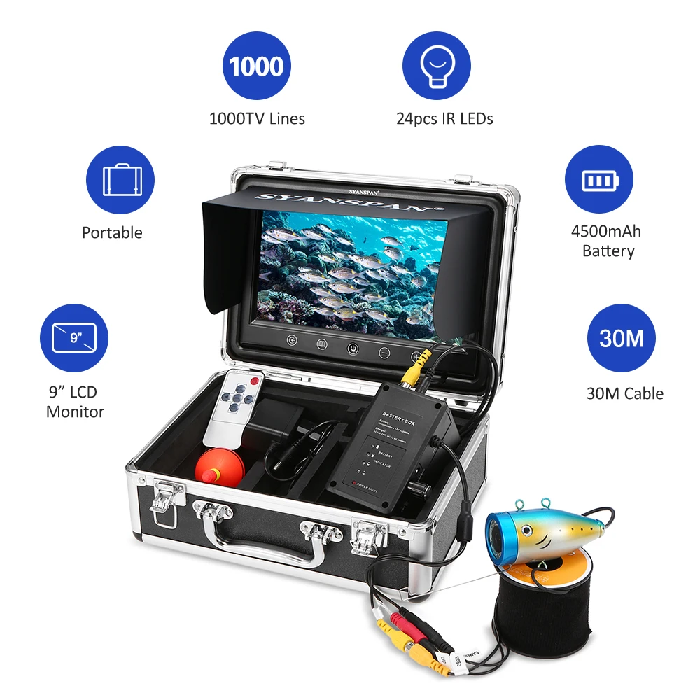 Underwater Fishing Camera Kit 9&quot Inch Large LCD Monitor 1000TVL 24PCS Infrared IR LEDs Fish Finder for Ice Lake Boat | Спорт и