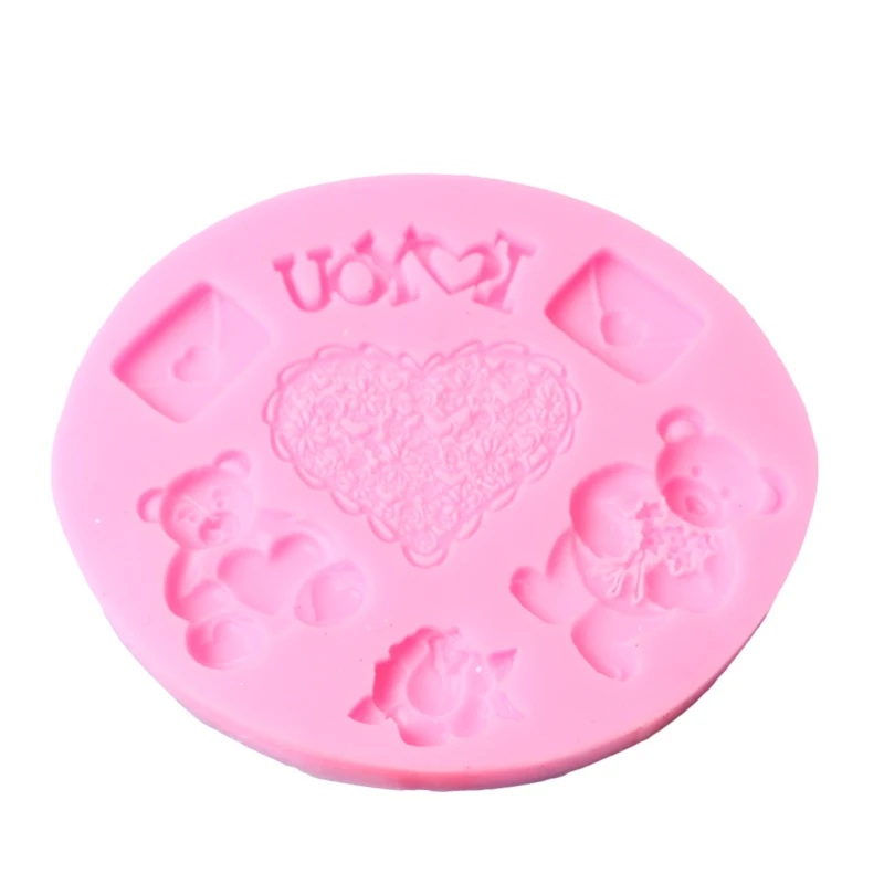 Силиконовая помадная Форма Sugarcraft в виде медведя сердца надписи I LOVE U | Дом и сад