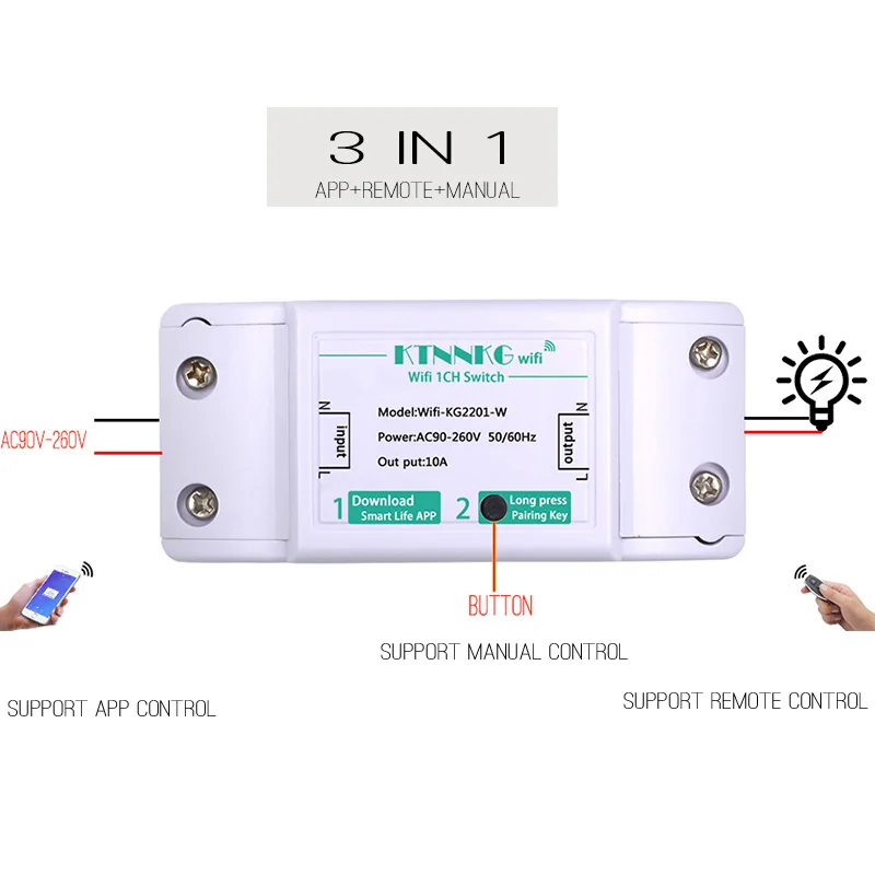 433 МГц туя APP Wifi Remote реле Модуль 220 V 1 Gang Беспроводной умный дом лампы голос