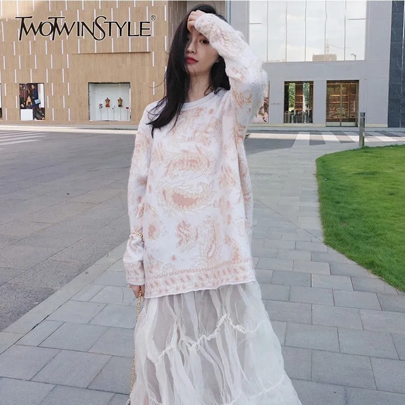 TWOTWINSTYLE Вязание свитер для Для женщин с круглым вырезом длинными рукавами принтом