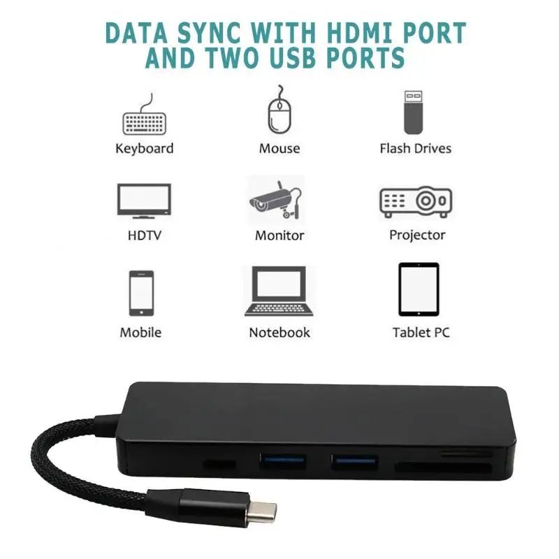 VODOOL 5 в 1 Type C концентратор USB к USB3.0 SD TF кардридер PD зарядный адаптер конвертер