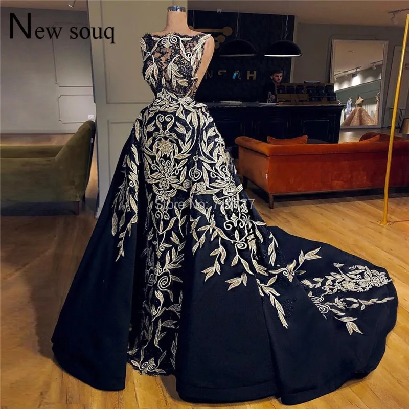 Applique Long Prom Dresses Navy Blue Evening Gown Arabic Turkish Dubai Couture Formal Pageant Party Dress 2019 Abendkleider | Свадьбы и