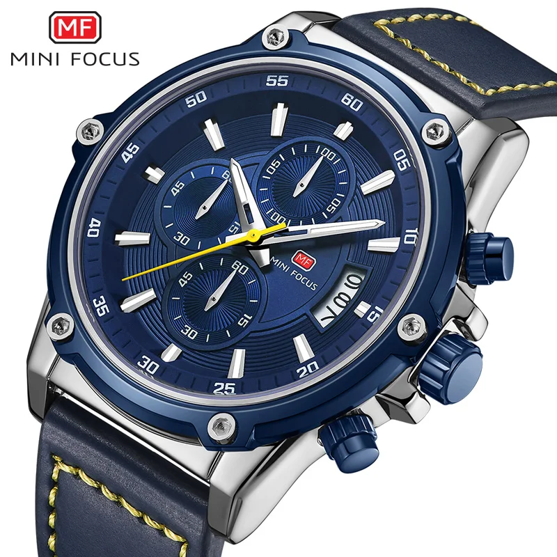 

MINIFOCUS Mens Watches Top Brand Luxury Watch Men Waterproof Leather Strap Relogio Masculino reloj hombre Blue erkek kol saati