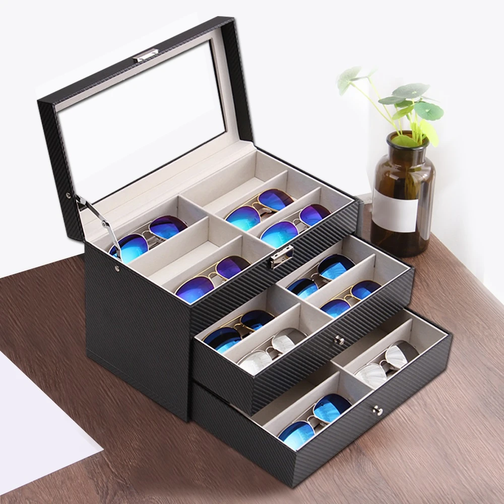 Three Layers 18 Grid Sunglasses Box Eyeglass Storage Organizer Drawer Collector | Дом и сад