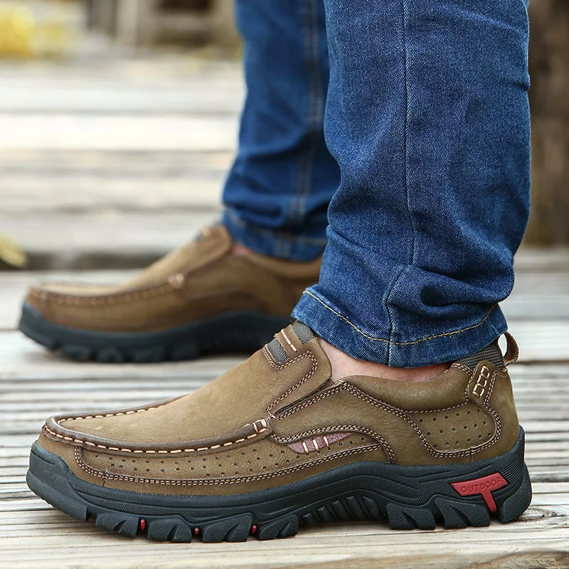 UPUPER Genuine Leather Men Casual Shoes Comfortable Handmade Sneakers Outdoor Flats Hiking Plus Size 38-48 | Обувь