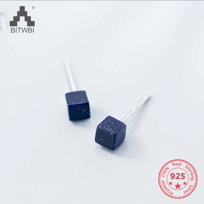 

Hot S925 Creative Simple Fashion Black Purple Sand Cube Stud Earring Jewelry for Girl