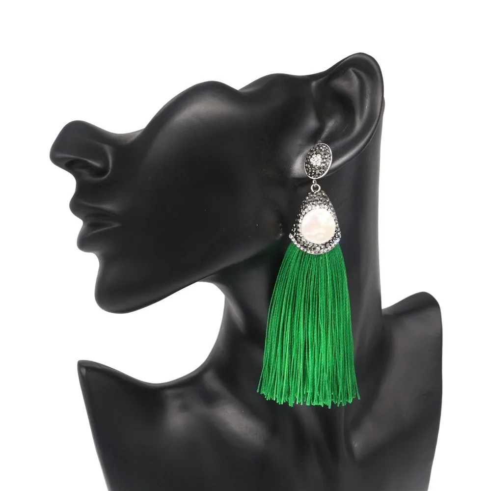 Big Drop Luxury Tassel Earring For Women Lady Pave Crystal Rhinestone Round pearl Female Oval ring pendientes |