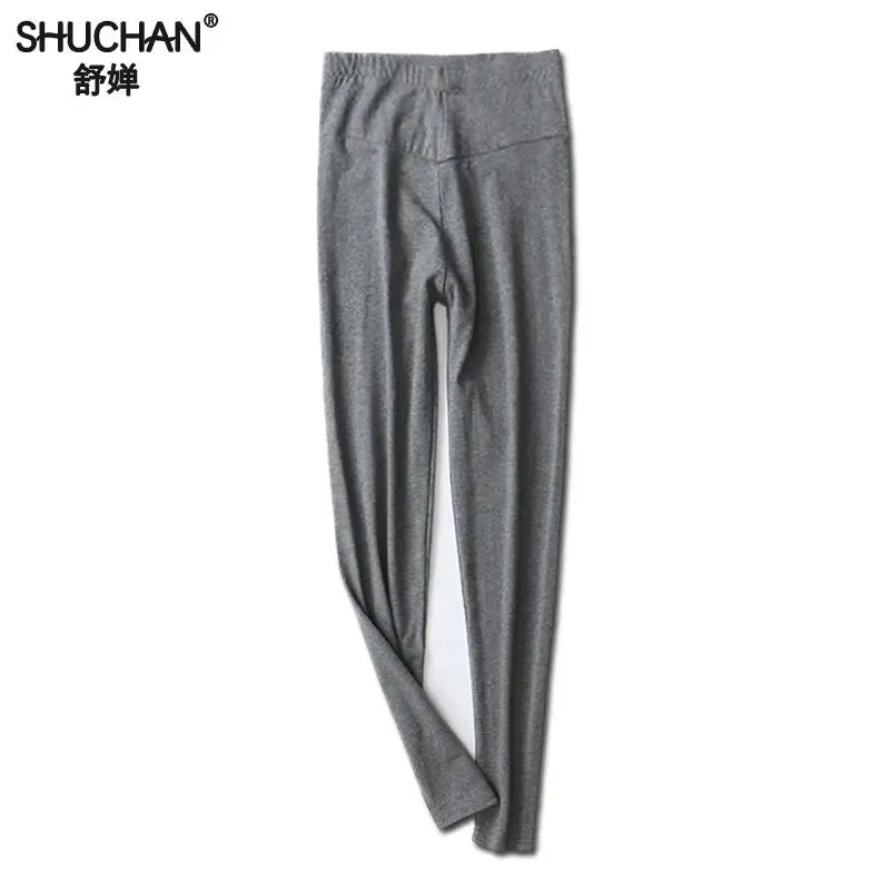 

Shuchan 95% Cotton Knitted Pants Women Thin Skinny Ankle-length Elastic Waist High Pencil Trouser Women Autumn Winter