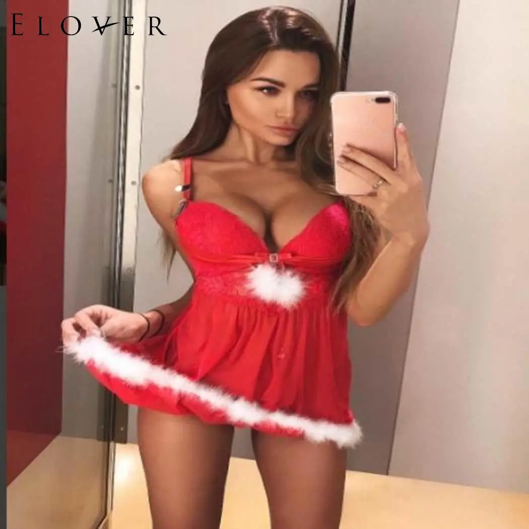Elover рождественское ночное белье сексуальное нижнее стринги платье для сна