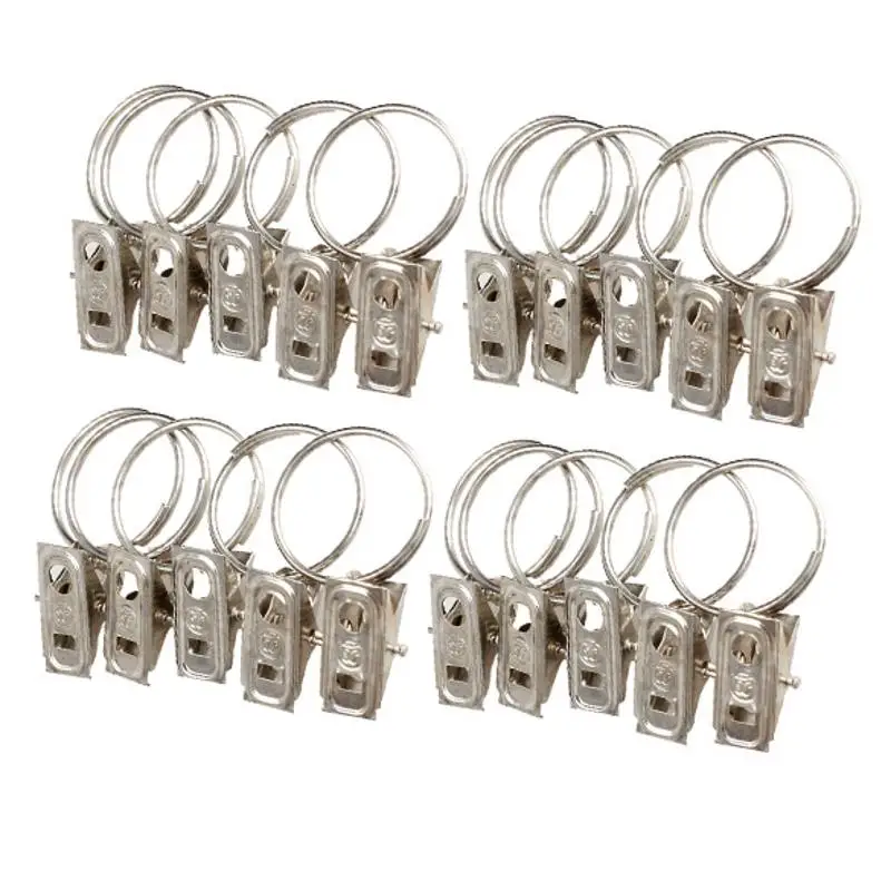 

20Pcs/pack Stainless Steel Window Shower Curtain Rod Clips Rings Drapery Clips Curtain Accessorries Home Window Supplies Tools