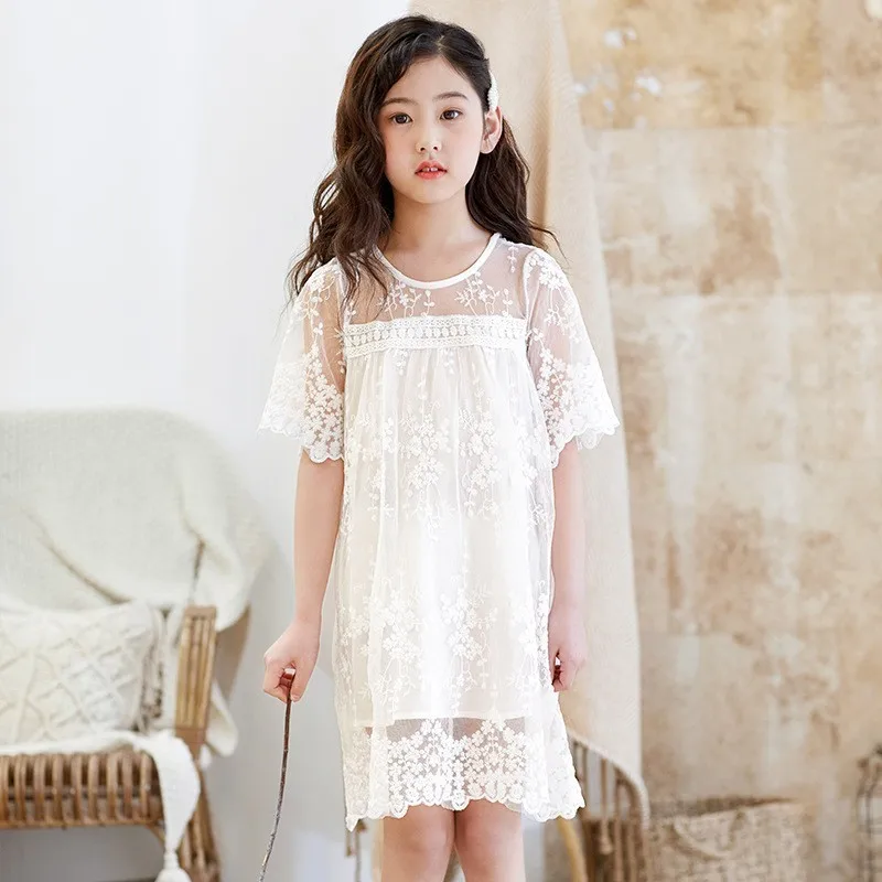 Вечерние платья для девочек-подростков с цветочным кружевом белое платье