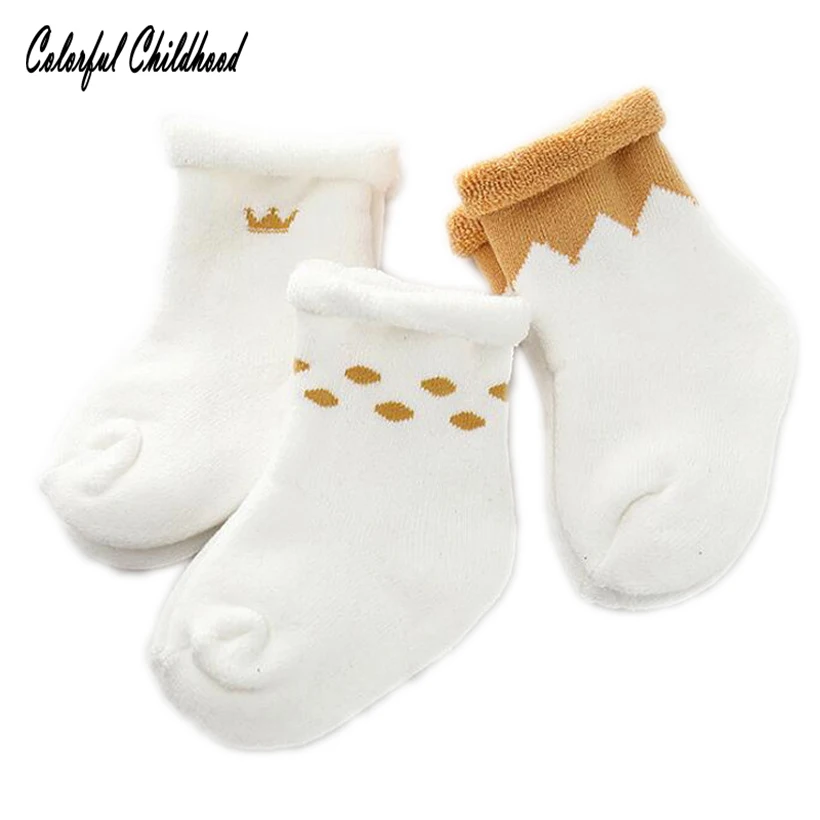 

3 pairs/lots crown design thick terry socks baby boy/girls winter socks toddler kids ankle socks children leg warmers 0-3t