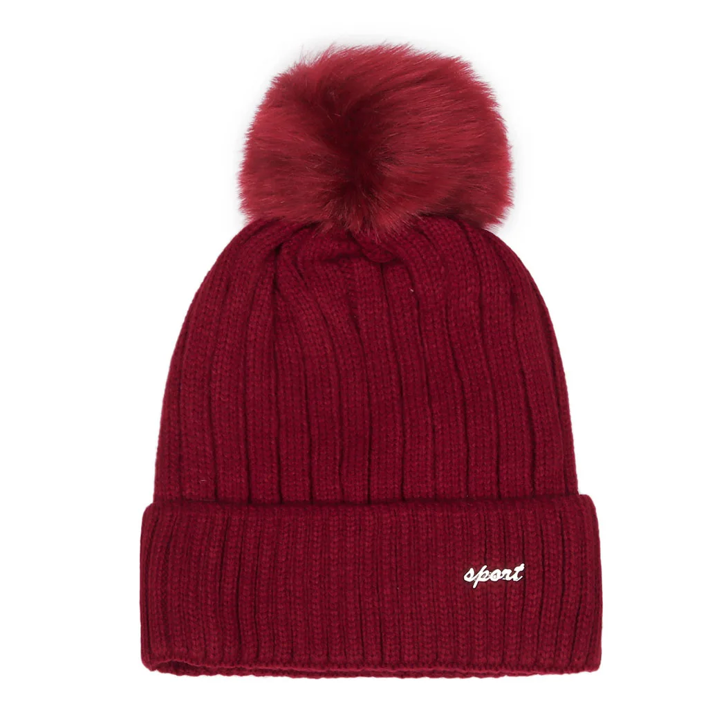 Зимние Pom Hat Для женщин трикотажные шапочки шапки толстые теплые Skullies толстый