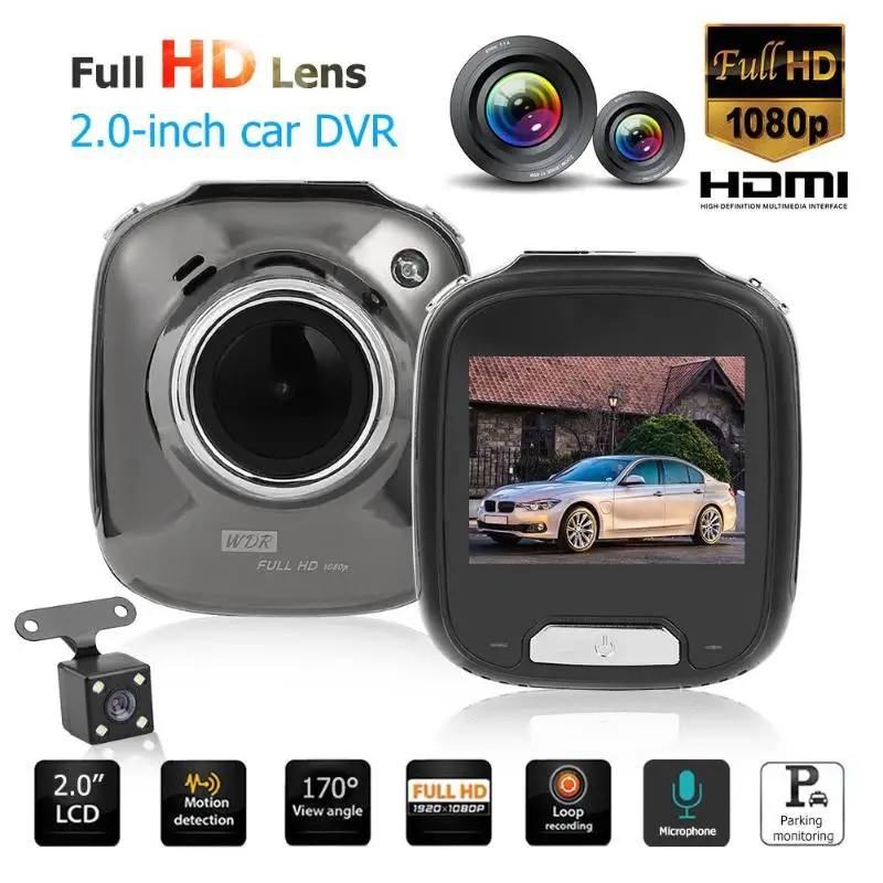 VODOOL H08 Mini 2 дюймов Видеорегистраторы для автомобилей Камера Full HD 1080P Двойной
