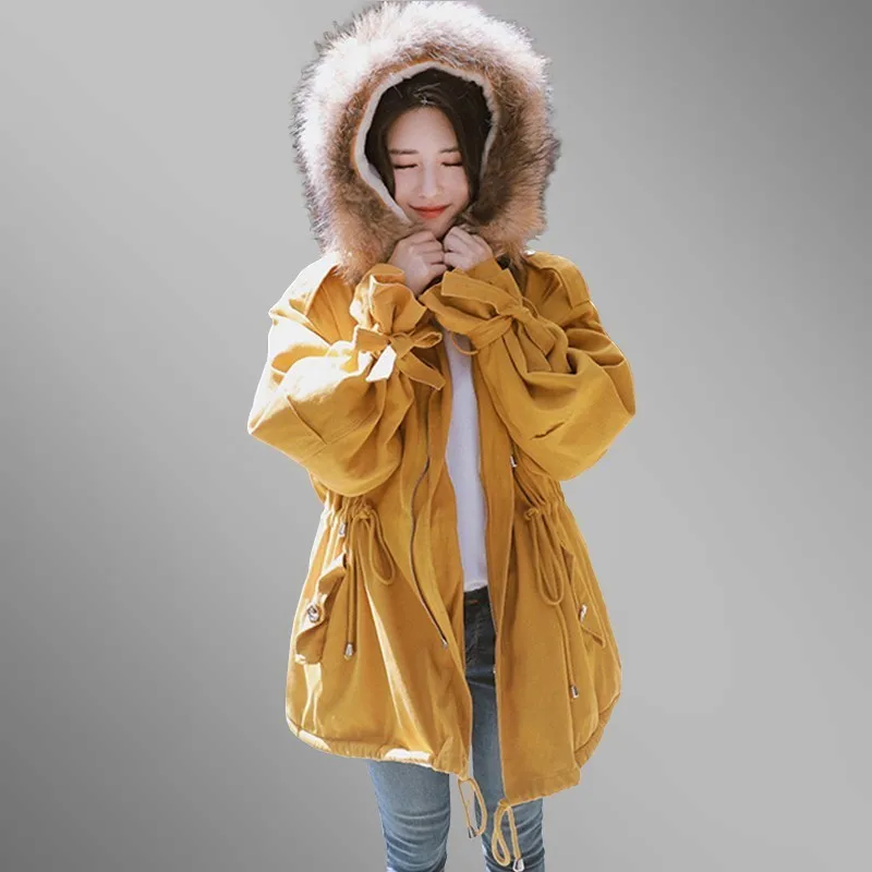 camperas mujer abrigo invierno 2018 Winter Jacket Women Cotton Parkas Hooded Fur Collar Wadded Jacket Loose Warm Wool Coat LS39