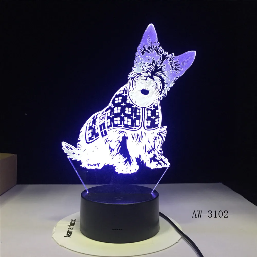 Миниатюрная лампа для собаки шнауцера галстука корги 3D иллюзия светильник