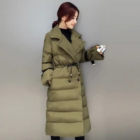 2018 long section boutique women down cotton jacket warmth when lapel tightening waist cotton braid jacket was thin padded coat