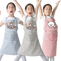 cute bear childrens fashion striped parent child apron kitchen chores cleaning art painting apron kids