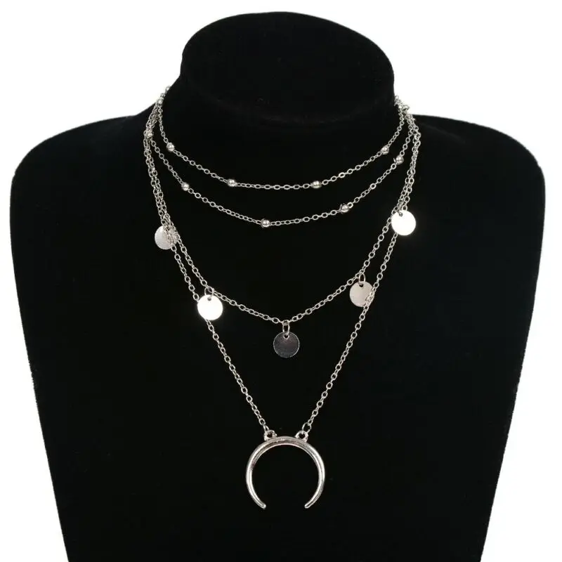 Богемное полумесяц очаровательное колье шнур ожерелье хиппи бохо женское