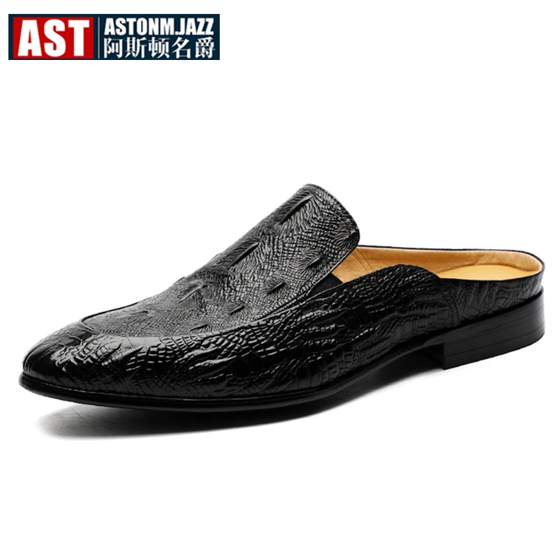 US6-11 Full Grain Leather Casual SLIP-ON New Men Penny Loafer Crocodile Pattern Mules Open Back Slippers Designer Shoes | Обувь