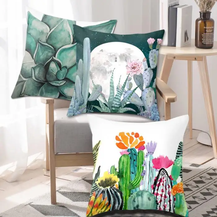 

Fashion Throw Pillow Case Succulent Plants Printed Cover for Couch Bed FBE3