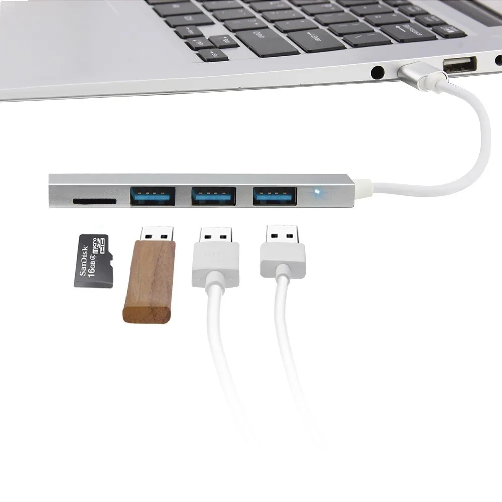 Хаб Type C 3 порта USB 0 хаб Высокоскоростной TF разветвитель Портативный Micro SD для