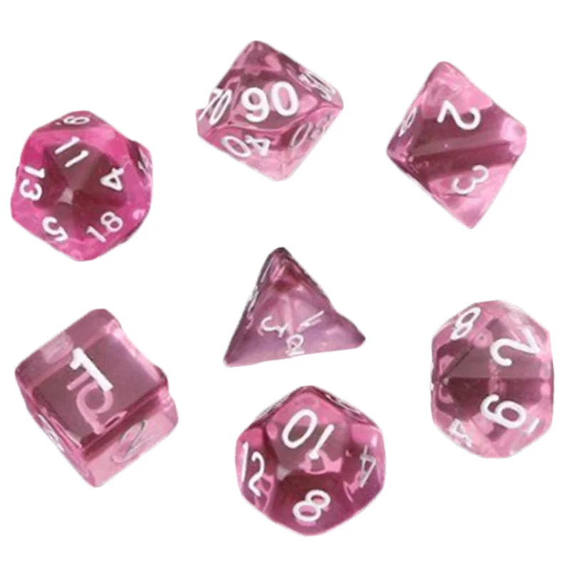 7 шт. розовый полупрозрачный многогранный D4-D20 кубики для DND RPG MTG ролевые игры |