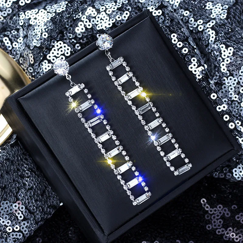 FYUAN блестящие стразы висячие серьги для женщин 2019 Bijoux длинные золотые серебряные