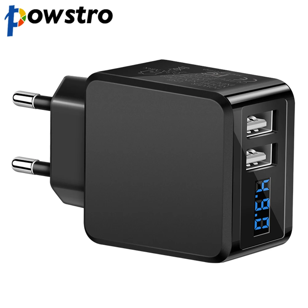 Powstro настенное зарядное устройство 5V2.1A Универсальное с 2 портами USB дисплей