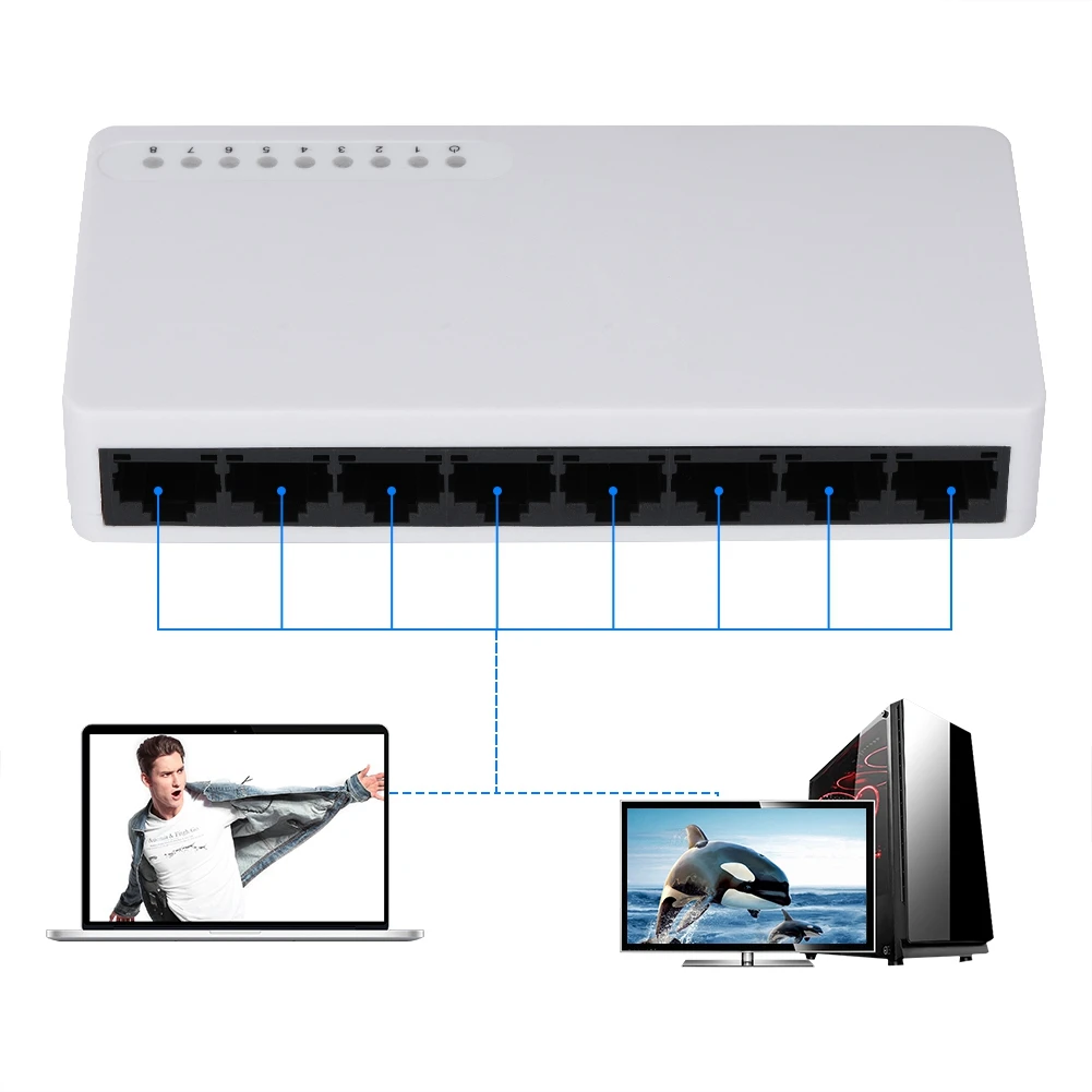 Высокое качество 8 портов умный Ethernet переключатель 10 100 Мбит/с штепсельная вилка