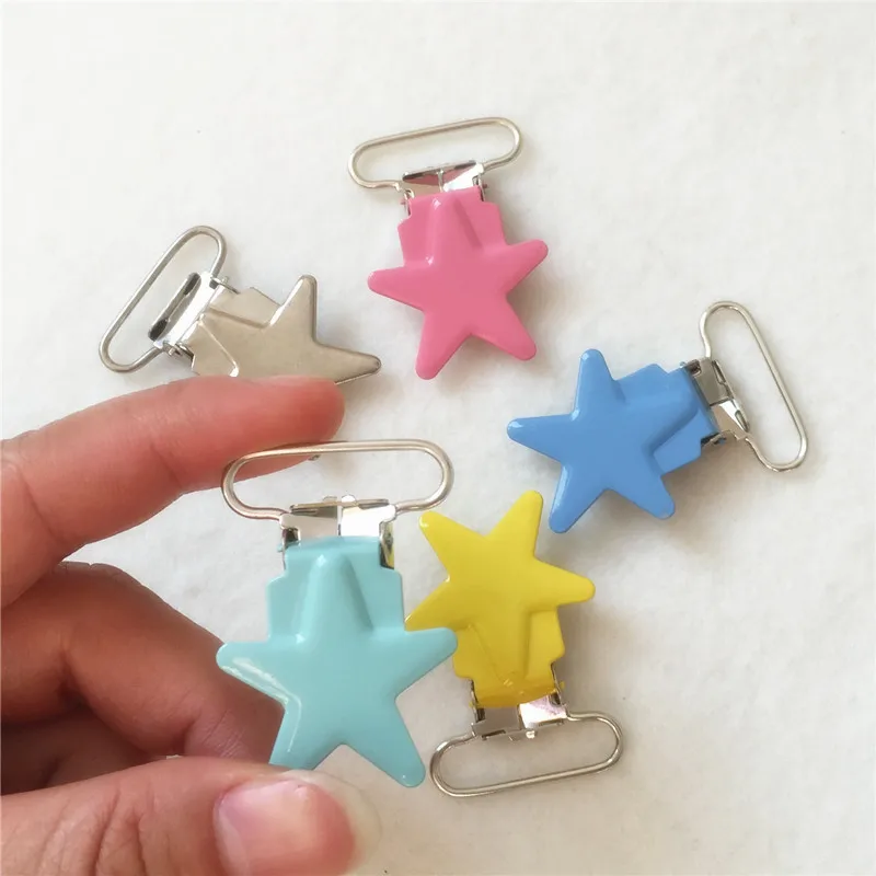 Chenkai 50pcs 25mm 1'' Baby Pacifier Metal Star Clips DIY MAM Dummy Soother Suspender Teether Charms Chain Holder Toy Clips