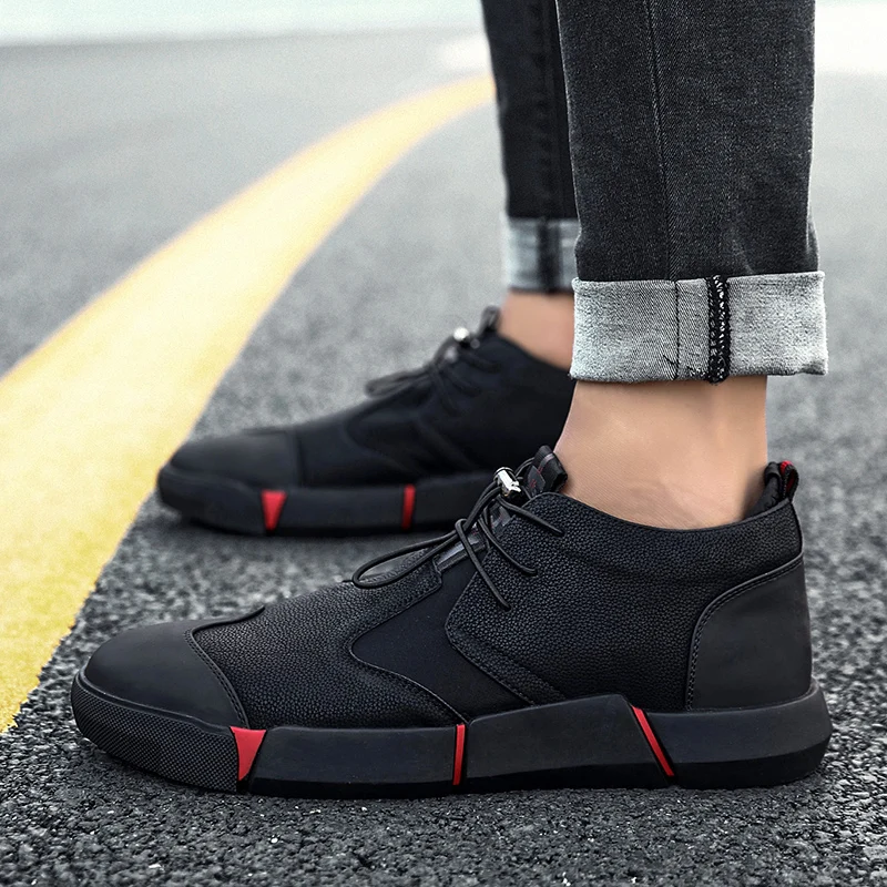 High Quality Top Shoes Men Leather All Black England Style Men's Sneakers Breathable Casual Flats Brand 2019 Fashion | Обувь