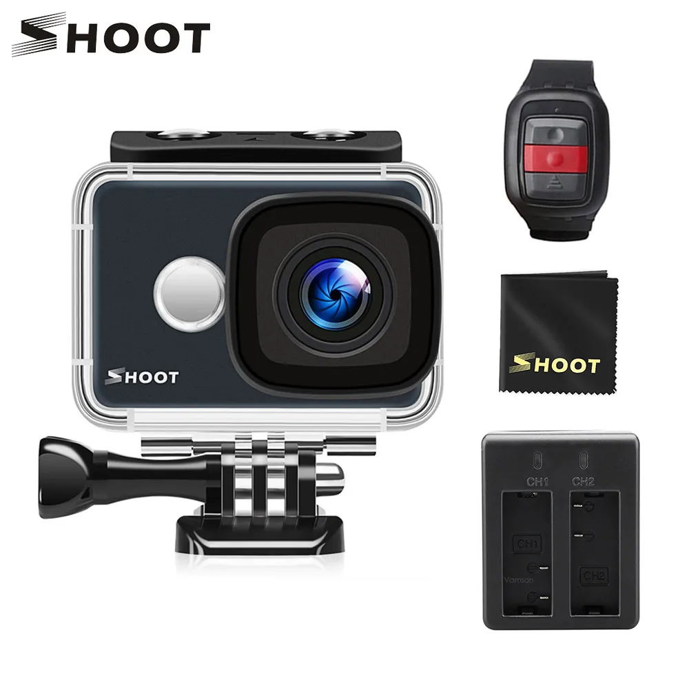 Экшн камера SHOOT 4K Wi Fi 1080P 14MP Спортивная угол обзора 170 градусов 2 &quotЖК экран с