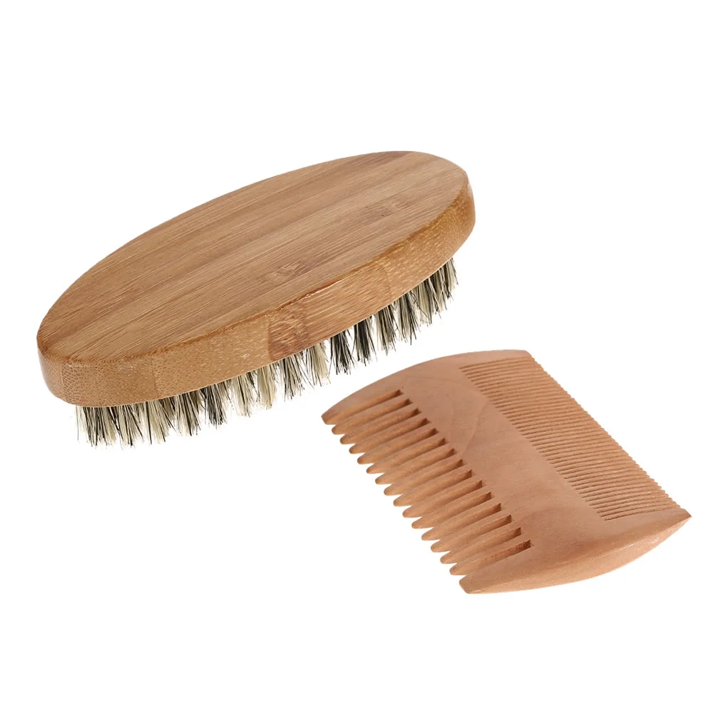 Brush &amp Comb Kit Boar Bristles Mustache Shaving Bamboo Beard Male Facial Hair Set | Красота и здоровье
