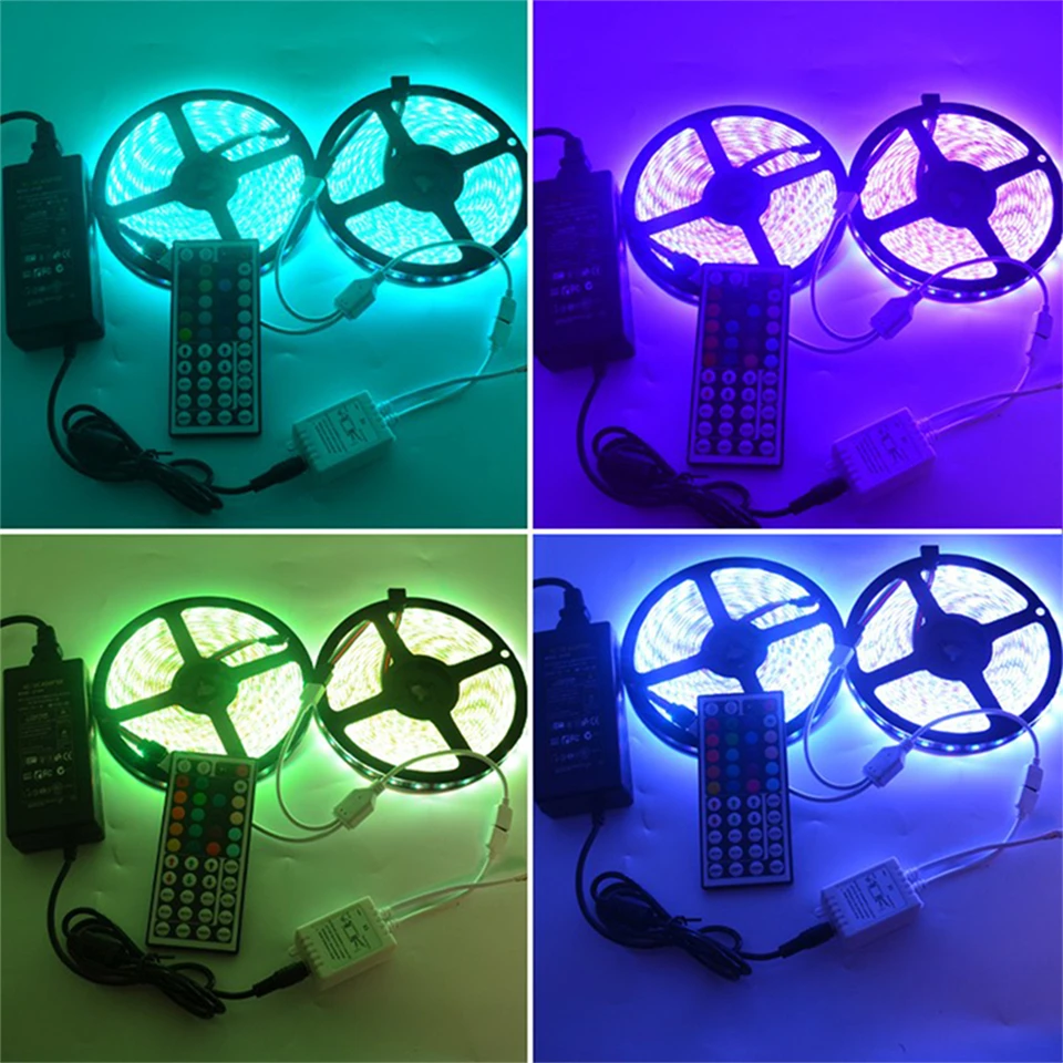 DC 12V 5M 10M 5050 SMD Светодиодная лента с адаптером питания + 44Key IR Remoter IP20/IP65