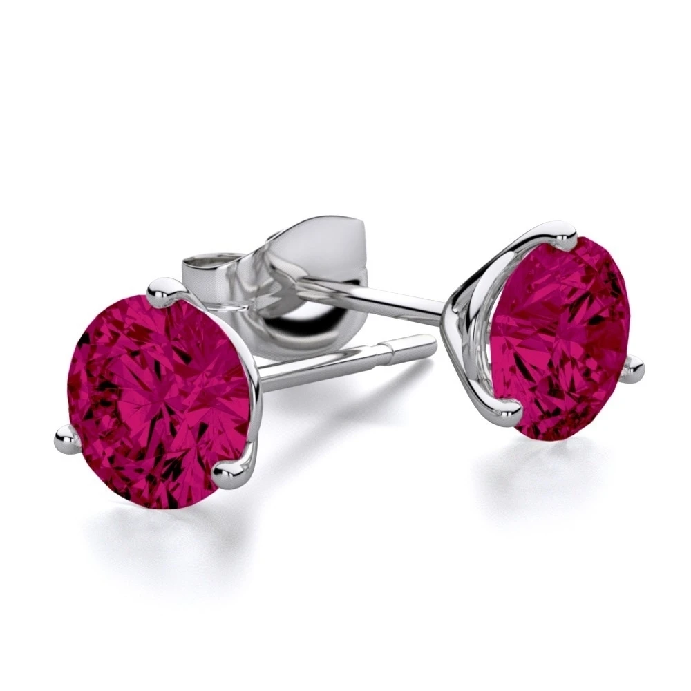 Рубиновые серьги гвоздики мартини круглые in 14 K White Gold AAA|Серьги| |