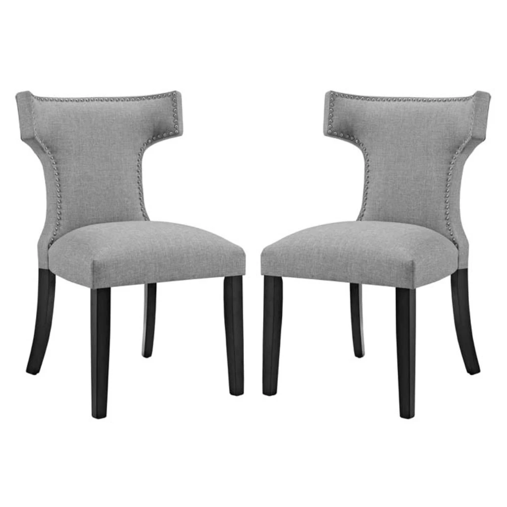 Кривая набор из 2 ткани обеденный стул со спинкой светло серый|Обеденные стулья| |