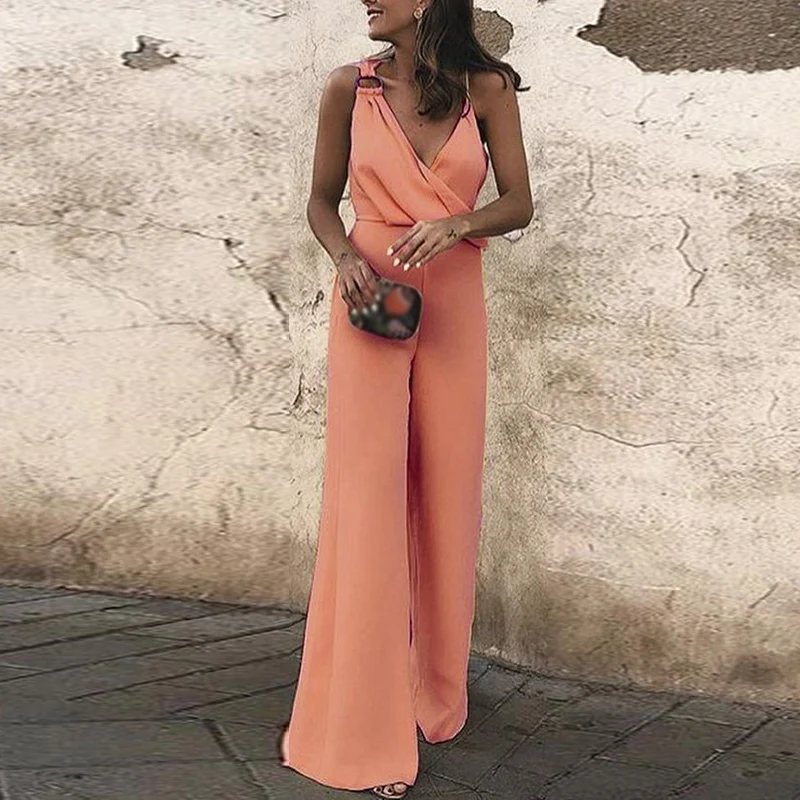 Женский летний сексуальный комбинезон с глубоким v образным вырезом без рукавов