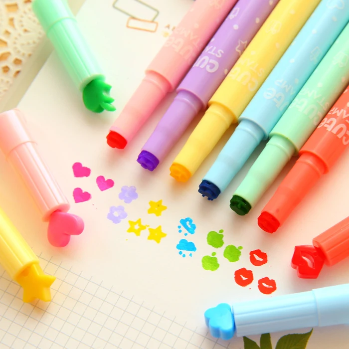 5pcs /pkgs Stationery cute style stamp neon pen oily coarse marker Highlighters school supplies | Канцтовары для офиса и дома