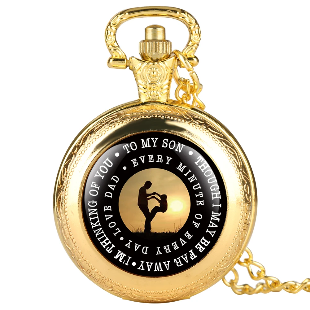 

Retro Quartz Pocket Watch for Son Love Dad Series Pocket Watches with Blessing for Child Full Cover Pendant Watch Gift for Kids