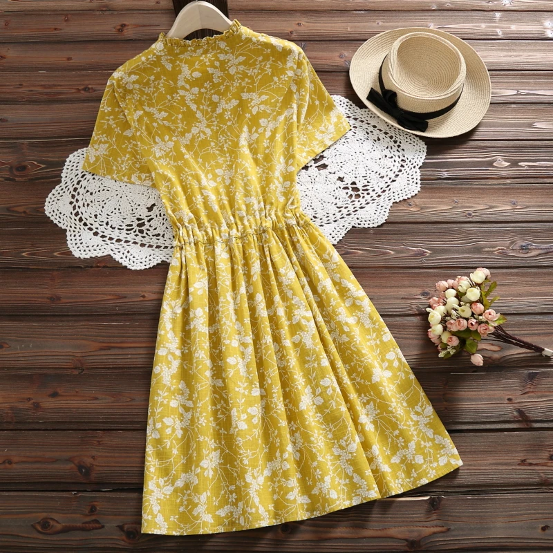 Новое поступление 2019 летнее модное желтое платье с коротким рукавом и цветочным