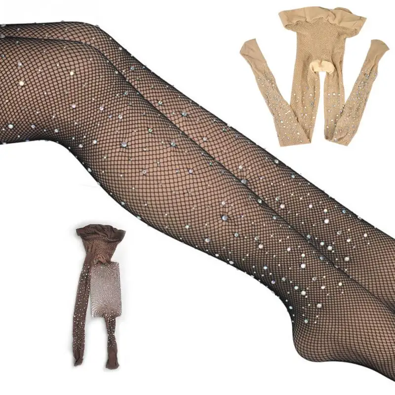 1 пара женские сексуальные чулки стразы в сетку эластичные до бедра
