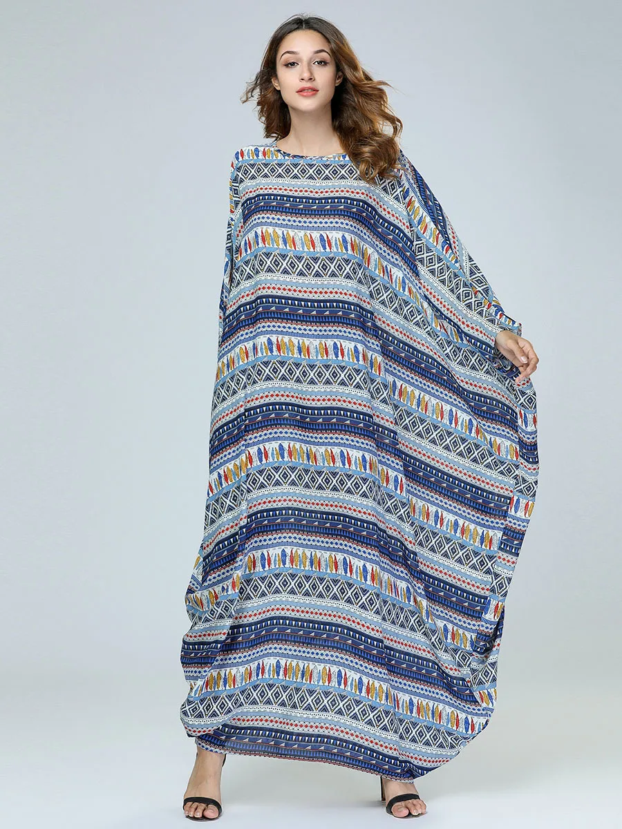 Arabic Islamic Middle Eastern Muslim Abaya Dubai Kaftan Moroccan Morocco Dress Ramadan Loose Striped Robe | Тематическая одежда и